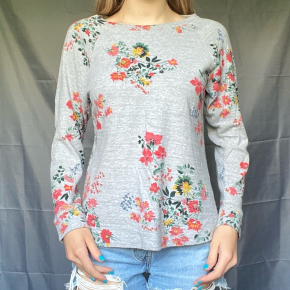 LOFT Sweaters - Loft Medium Floral Grey Crewneck Sweater 100% Cotton